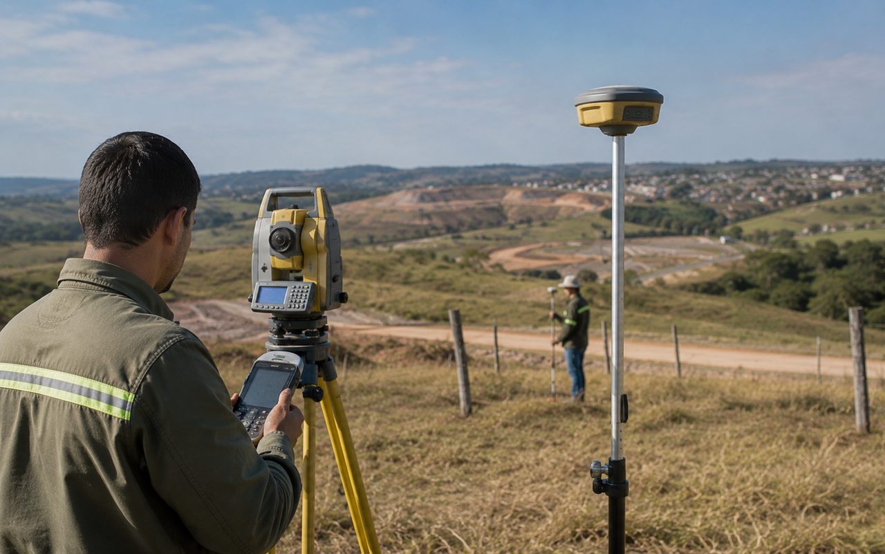 Levantamento topográfico com equipamento de precisão